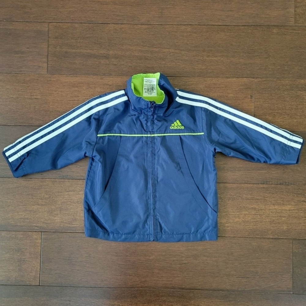 Adidas Size 12 Months Zip Up Windbreaker Warm Up Jacket Mesh Lining Blue Green